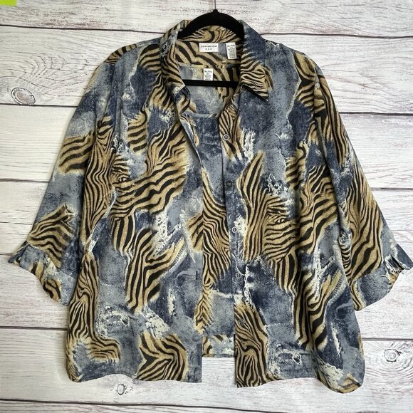 Covington Woman’s Blouse & Tank Set Size XL Blue Animal Print Safari Office Work - Picture 1 of 16